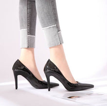 Women's Pointy Small Size High Heel Patent Dress Pumps In Black
