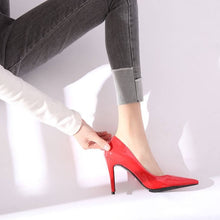 Women's Pointy Small Size High Heel Patent Dress Pumps In Red