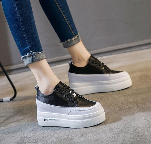 Women's Thick Sole Platform Silk Upper Lace Up Trainers Petite Size 32