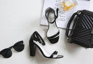 Womens Chunky High Heel One Strap Ankle Buckle Small Size Sandals US 1