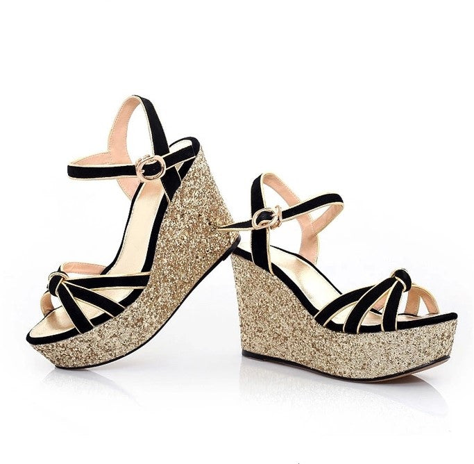 Womens Glitter Wedge Heel Sandal Shoes SS155