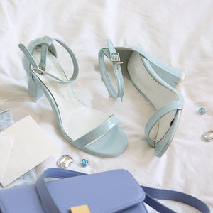 Womens Petite Chunky High Heel One Strap Ankle Buckle Small Size Sandals