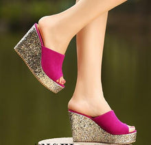 Womens Glitter Peep Wedge Sandals SS197