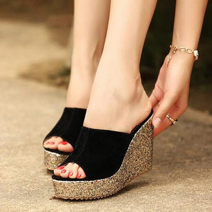 Womens Glitter Peep Wedge Sandals SS197