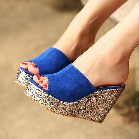 Womens Glitter Peep Wedge Sandals SS197