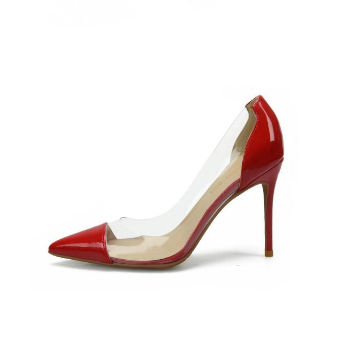 Red clear pumps deals
